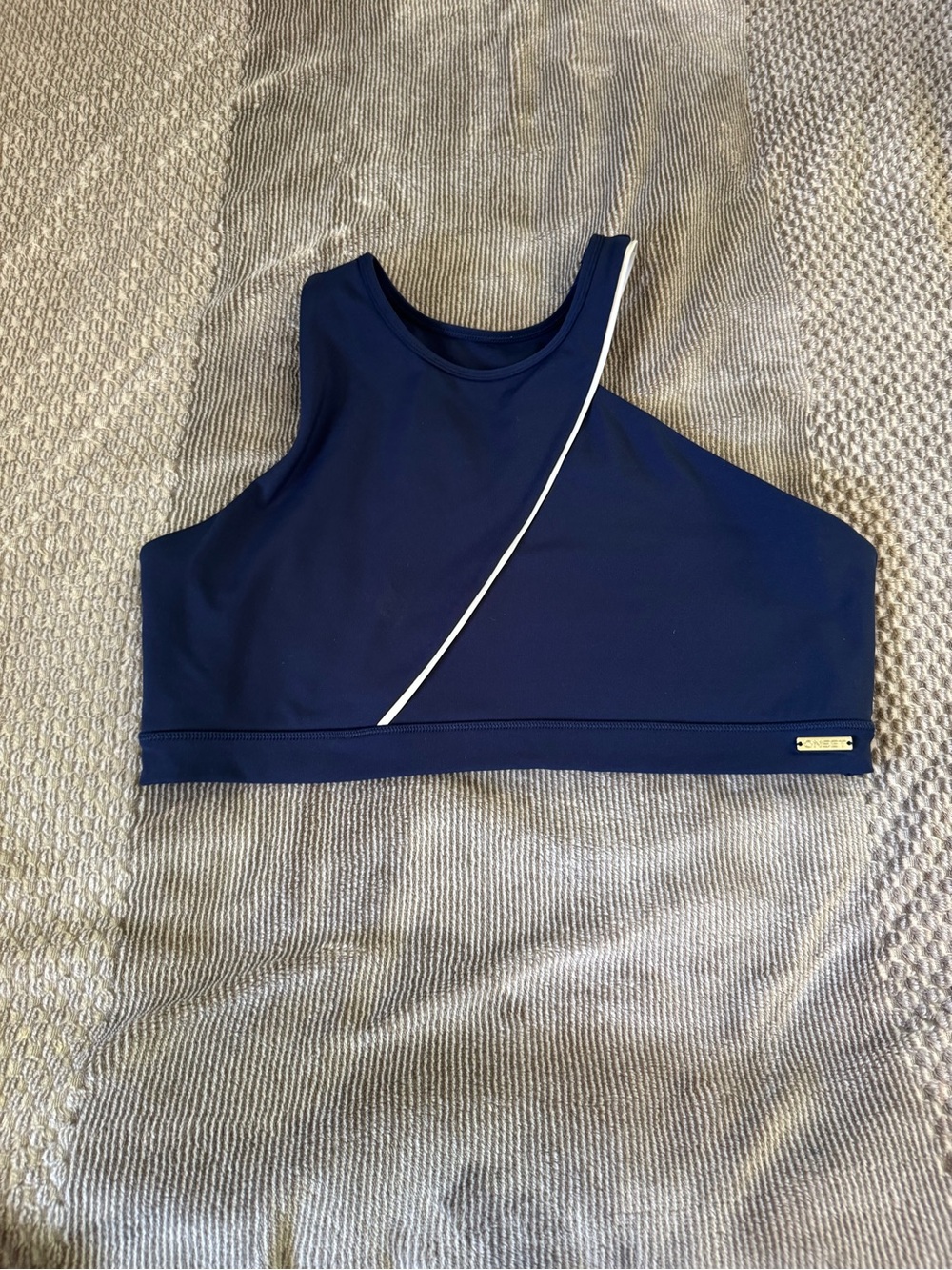 Onset Navy Blue Women's Athletic Crop Top with White Trim